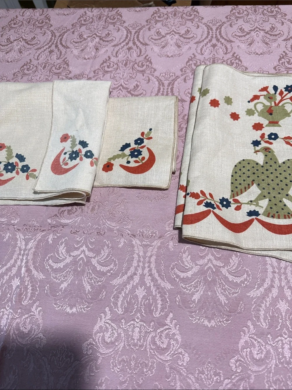 Vintage placemats rare Robert Darr Wert By Hand ~ Eagle ~ Americana 1960's linen